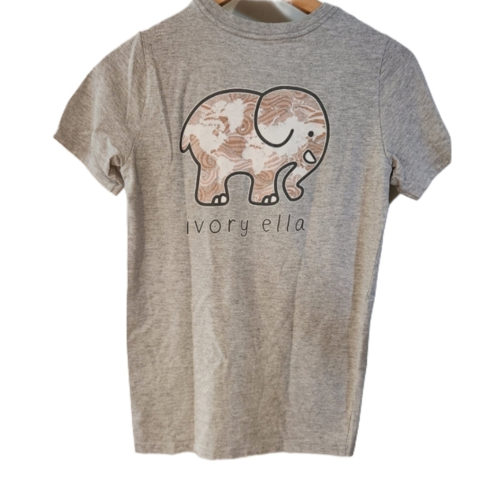 Ivory Ella Small Grey Tee Organic Cotton Elephants